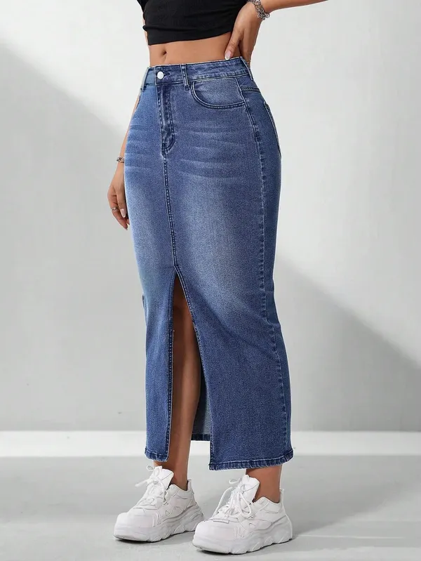 Blue_Denim_Pencil_Cut_Casual_Skirt_For_Women