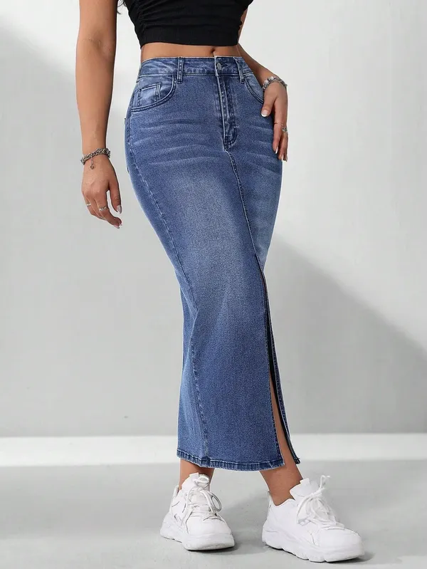 Blue_Denim_Pencil_Cut_Casual_Skirt_For_Women