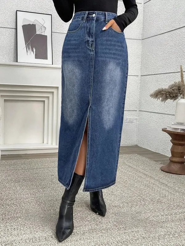 Blue_Denim_Pencil_Cut_Casual_Skirt_For_Women