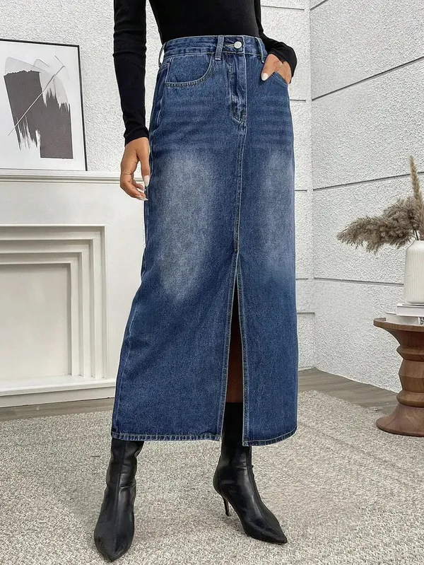 Blue_Denim_Pencil_Cut_Casual_Skirt_For_Women