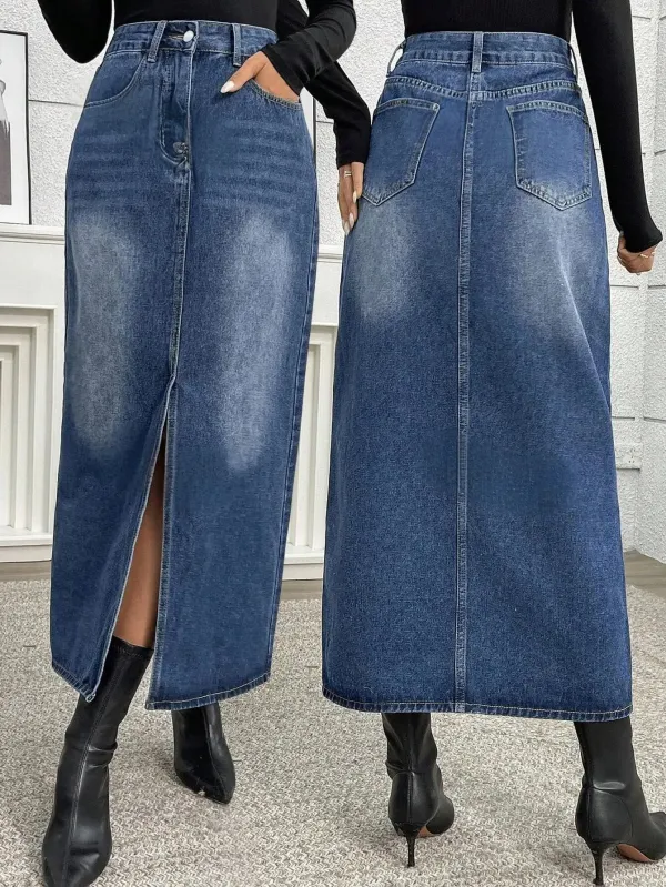 Blue_Denim_Pencil_Cut_Casual_Skirt_For_Women