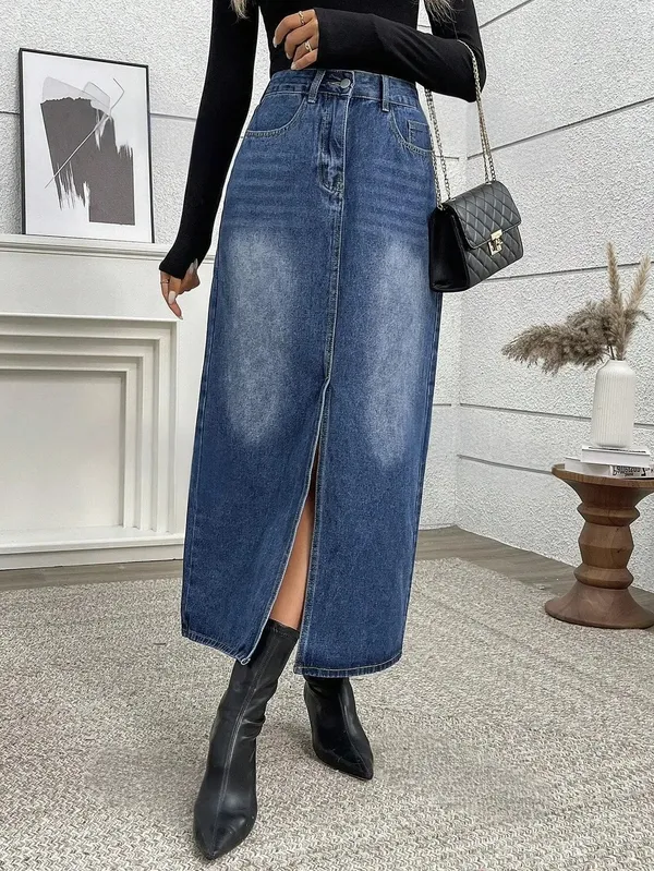 Blue_Denim_Pencil_Cut_Casual_Skirt_For_Women