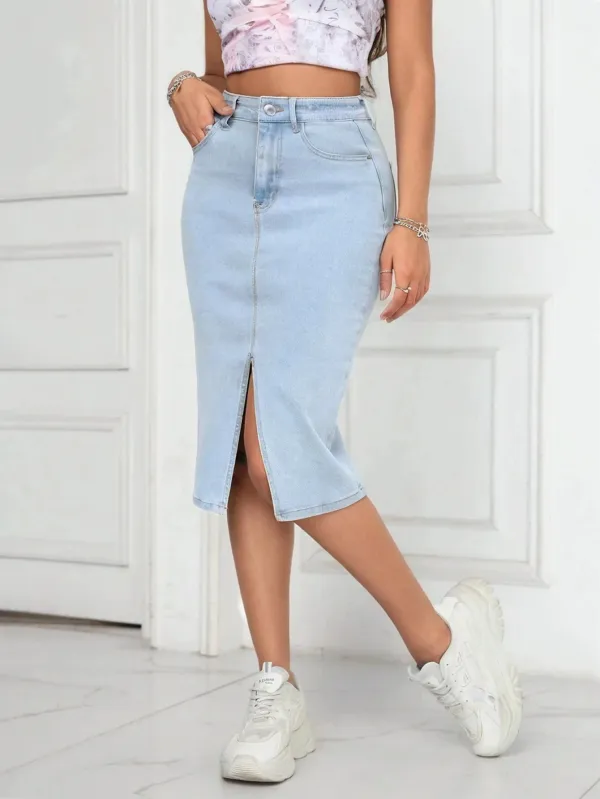 Blue_Denim_Pencil_Cut_Casual_Skirt_For_Women