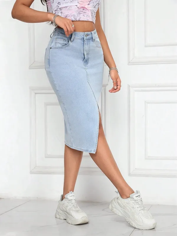 Blue_Denim_Pencil_Cut_Casual_Skirt_For_Women