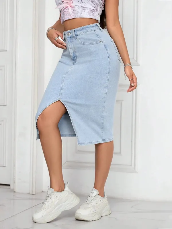 Blue_Denim_Pencil_Cut_Casual_Skirt_For_Women