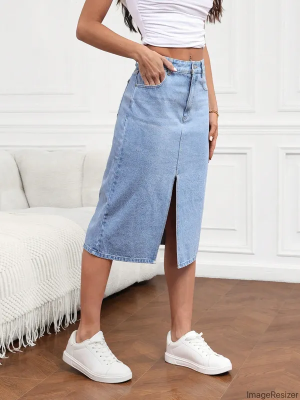 Blue_Cotton_Blend_Pencil_Cut_Casual_Skirt_For_Women