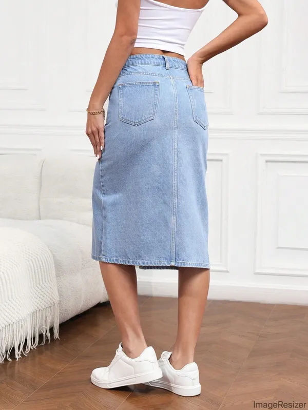 Blue_Cotton_Blend_Pencil_Cut_Casual_Skirt_For_Women