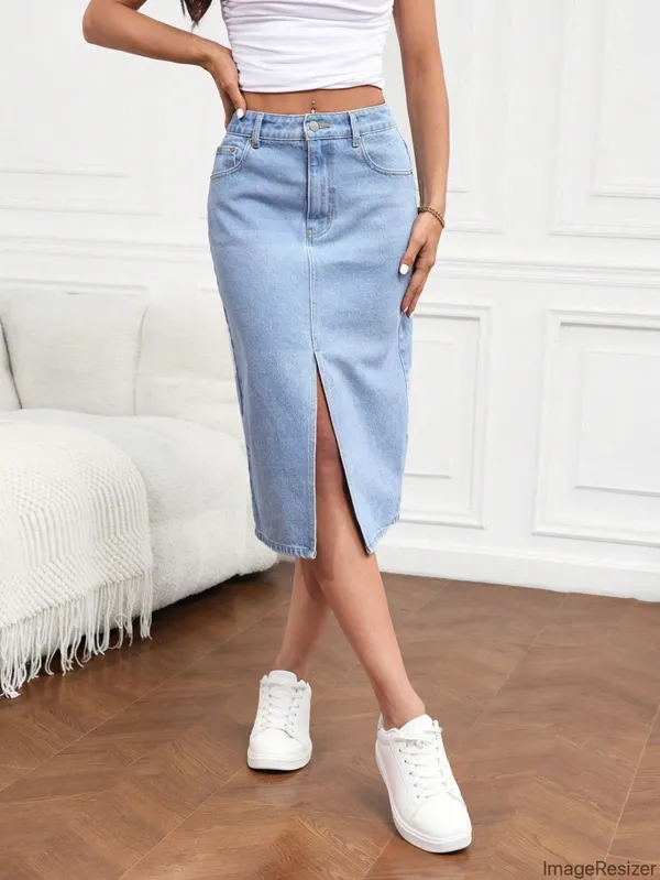 Blue_Cotton_Blend_Pencil_Cut_Casual_Skirt_For_Women