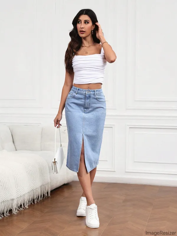 Blue_Cotton_Blend_Pencil_Cut_Casual_Skirt_For_Women