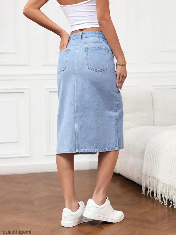 Light_Blue_Denim_Pencil_Cut_Casual_Skirt_For_Women