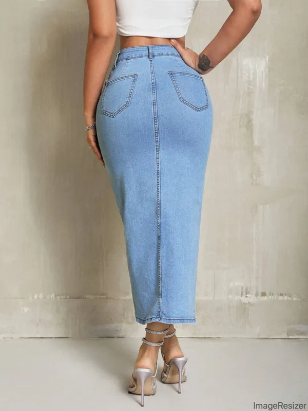 Blue_Cotton_Blend_Pencil_Cut_Casual_Skirt_For_Women
