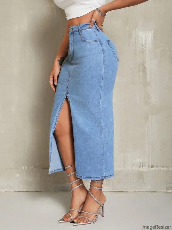 Blue_Cotton_Blend_Pencil_Cut_Casual_Skirt_For_Women