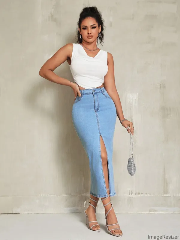 Blue_Cotton_Blend_Pencil_Cut_Casual_Skirt_For_Women