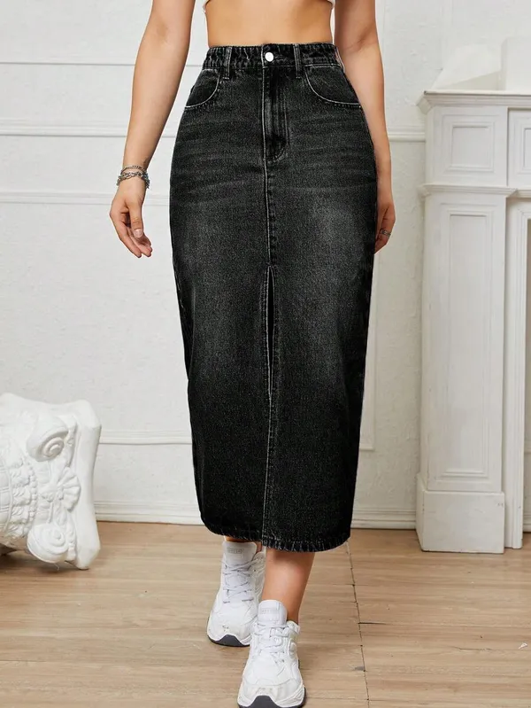 Black_Denim_Casual_Skirt_For_Women