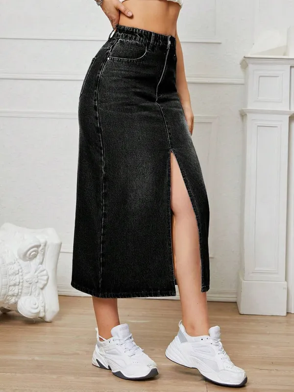 Black_Denim_Casual_Skirt_For_Women