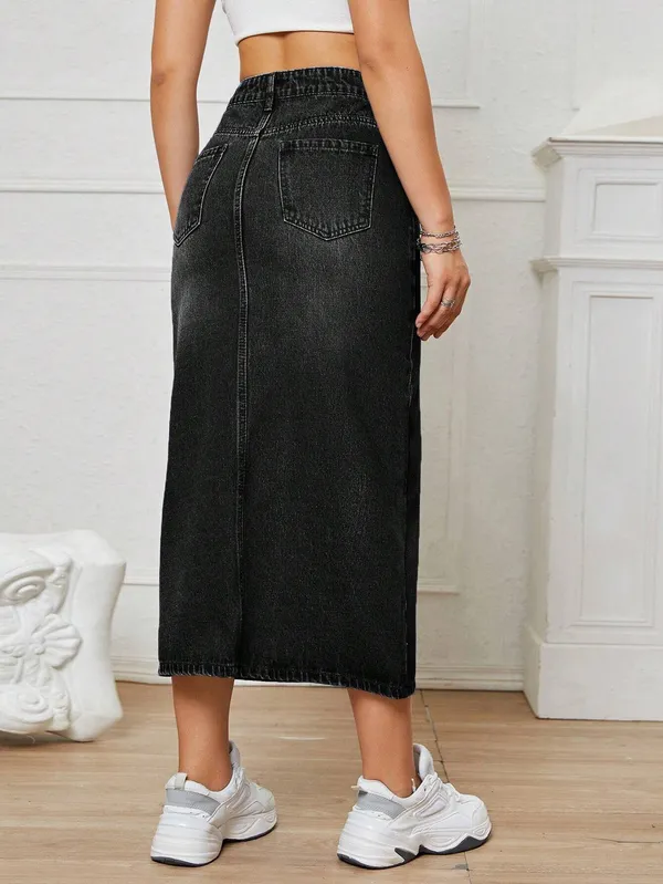 Black_Denim_Casual_Skirt_For_Women