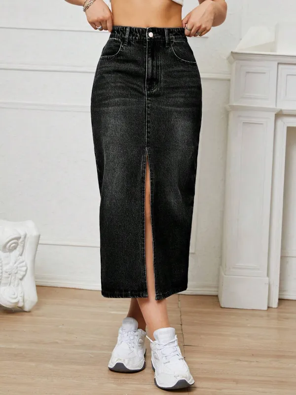 Black_Denim_Casual_Skirt_For_Women