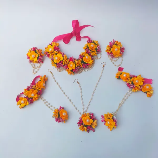 Pink_&_Yellow__Sharda_Fabric_Flower_jewellery_For_Women