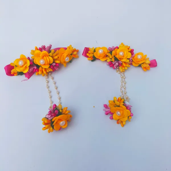 Pink_&_Yellow__Sharda_Fabric_Flower_jewellery_For_Women