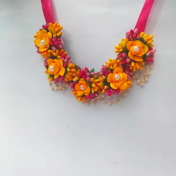 Pink_&_Yellow__Sharda_Fabric_Flower_jewellery_For_Women