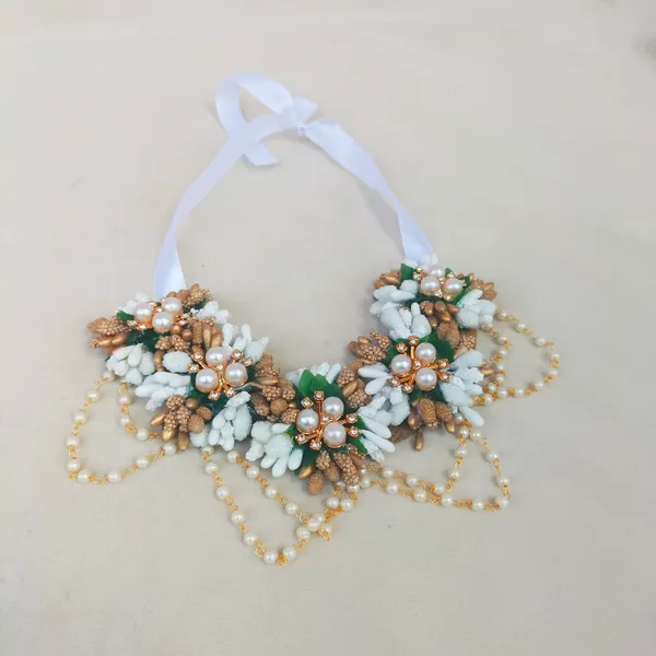 White_&_Gold__Saanvi_Fabric_Flower_jewellery_For_Women