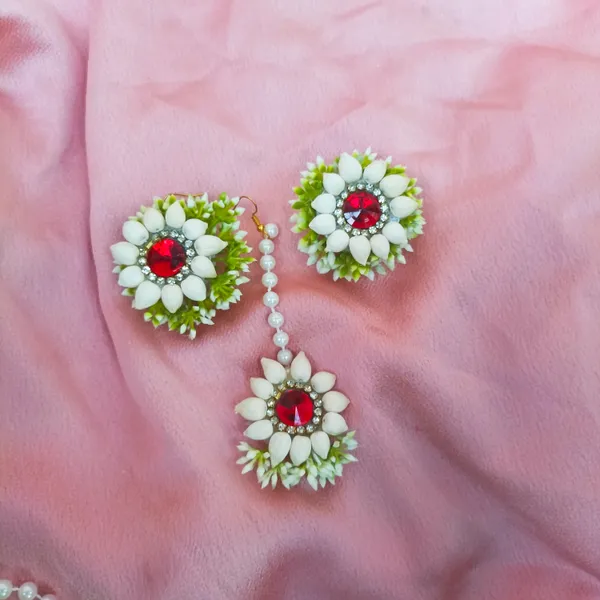 White_&_Red__Amaya_Fabric_Floral_Jewellery_For_Women