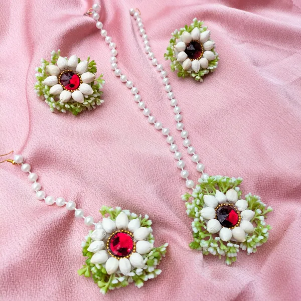 White_&_Red__Amaya_Fabric_Floral_Jewellery_For_Women