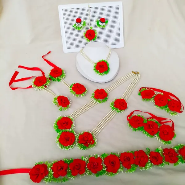 Raveena_Red_handcrafted_Jewelry_for_Haldi_|Mehendi|_Baby_Shower|Godhbharai