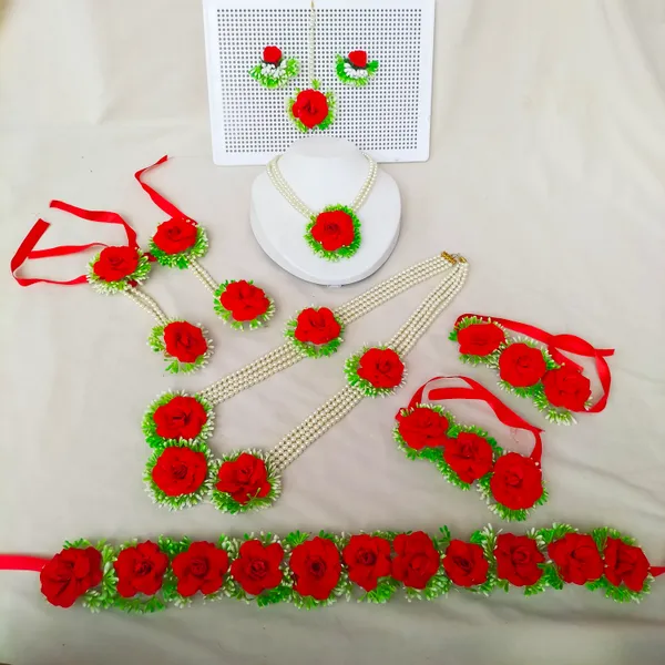 Raveena_Red_handcrafted_Jewelry_for_Haldi_|Mehendi|_Baby_Shower|Godhbharai
