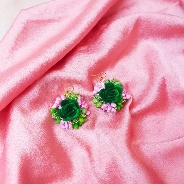 Green_&_Pink__Shamita_Fabric_Flower_Jewellery__For_Women