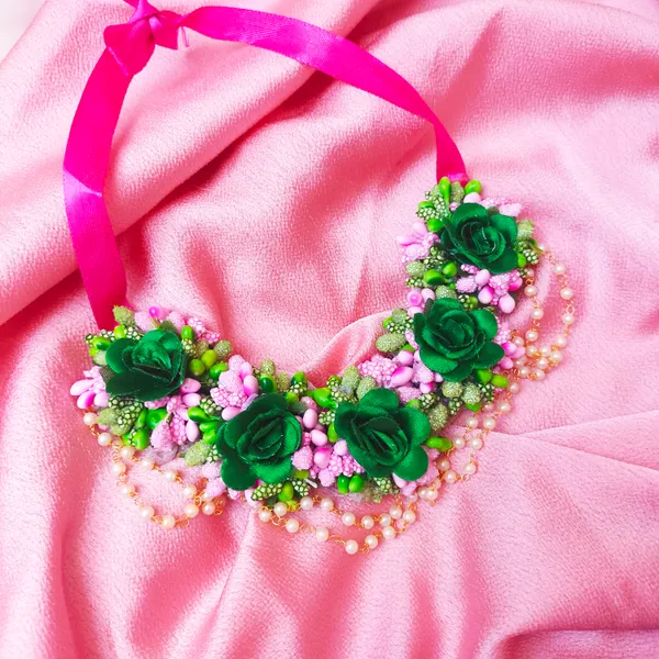 Green_&_Pink__Shamita_Fabric_Flower_Jewellery__For_Women