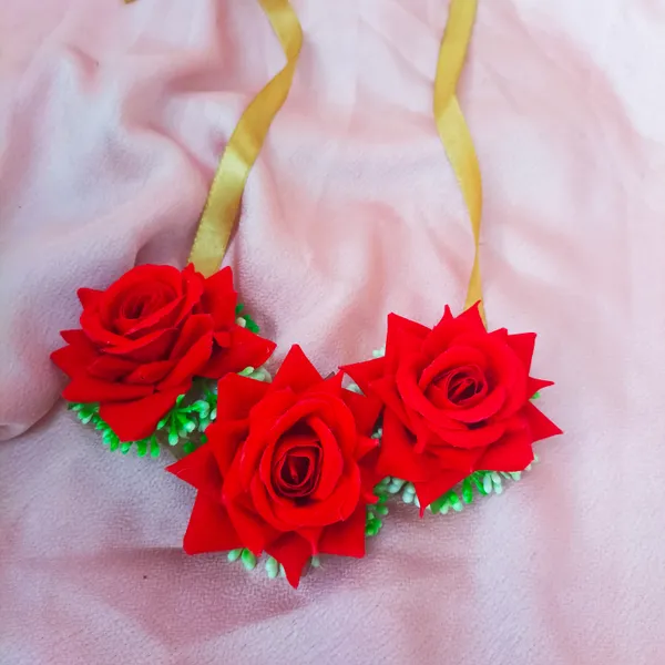 Red_&_Green__Aarvi_Fabric_Floral_Jewellery_For_Women