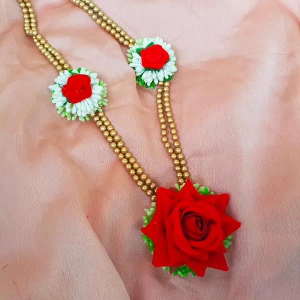 Red_&_Green__Aarvi_Fabric_Floral_Jewellery_For_Women