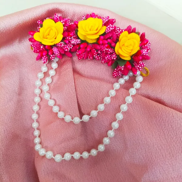 Pink__And_Yellow__Preeta_Fabric_Hair_Brooch_For_Girls_&_Women