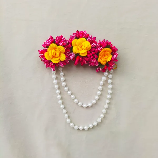 Pink__And_Yellow__Preeta_Fabric_Hair_Brooch_For_Girls_&_Women