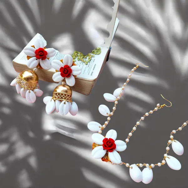 White_&_Red__Anika_Fabric_Shell_Jewellery_For_Women