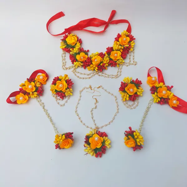 Red_&_Yellow_Shama_Fabric_Flower_jewellery_For_Women