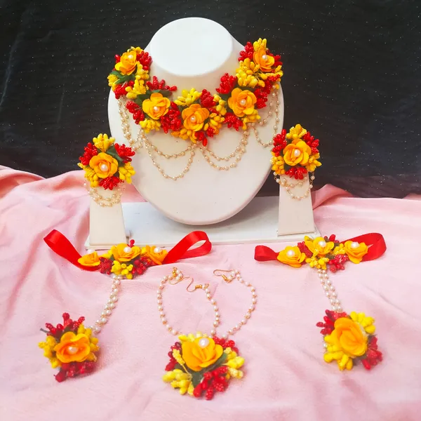 Red_&_Yellow_Shama_Fabric_Flower_jewellery_For_Women
