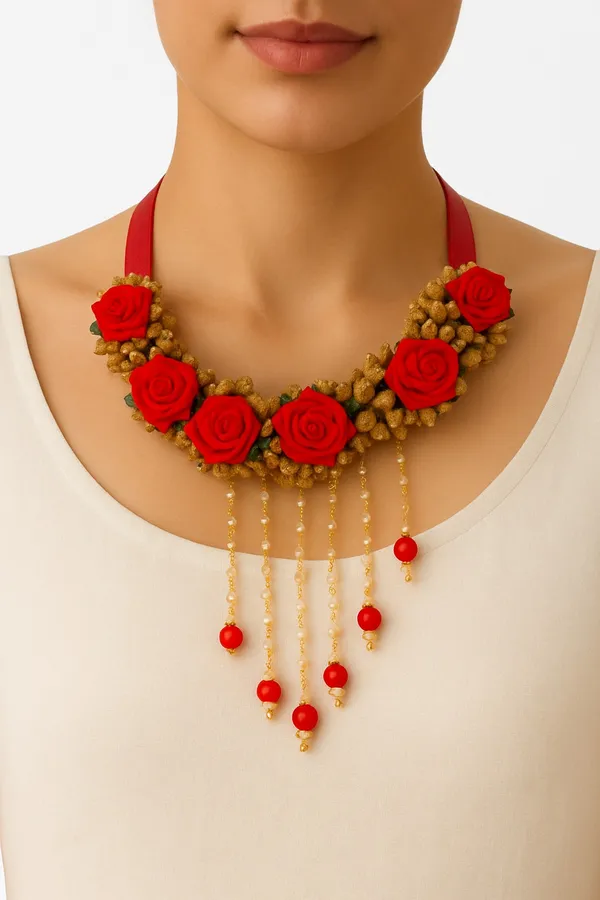 Red_&_Gold__Siya_Fabric_Flower_jewellery_For_Women