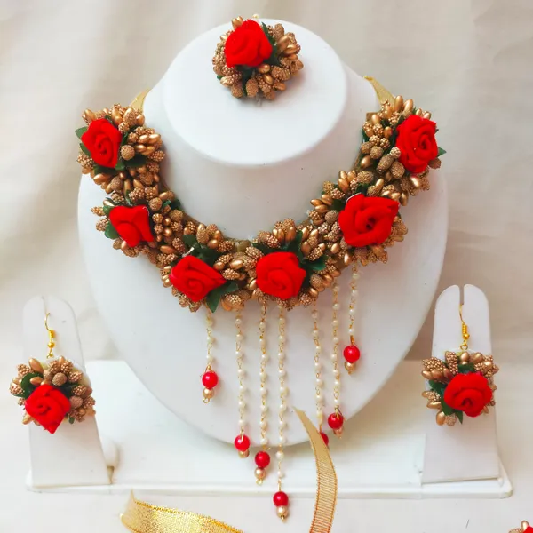 Red_&_Gold__Siya_Fabric_Flower_jewellery_For_Women