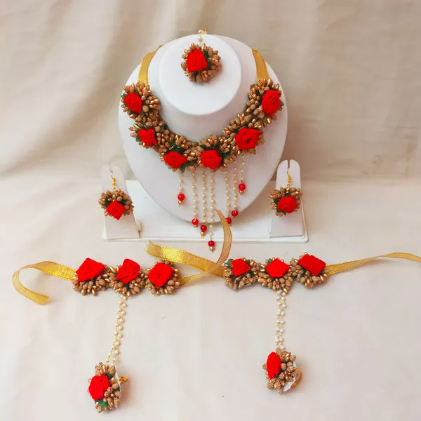 Red_&_Gold__Siya_Fabric_Flower_jewellery_For_Women