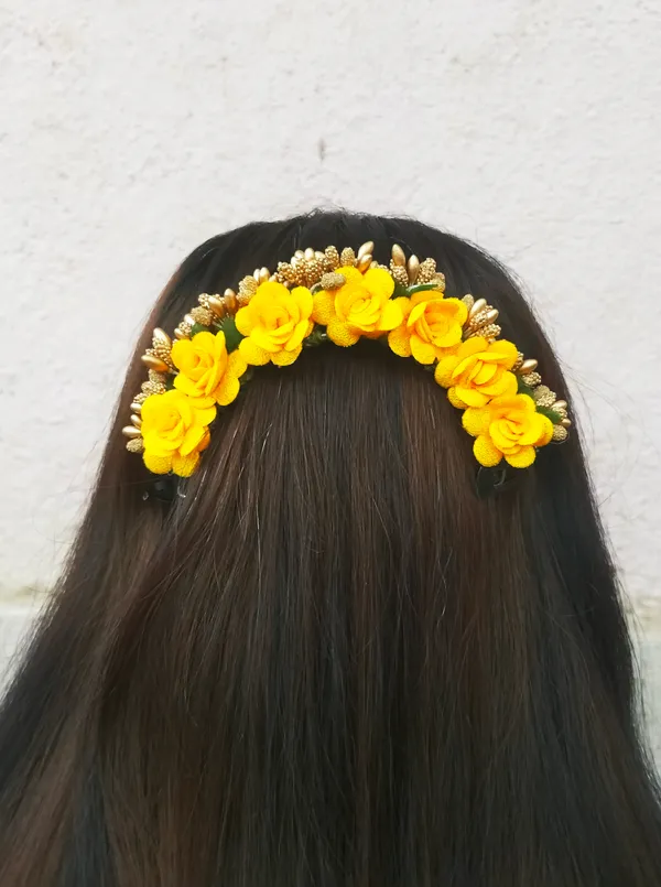 Red_And_Yellow_Pooja_Fabric_Hair_Brooch_For_Girls_&_Women