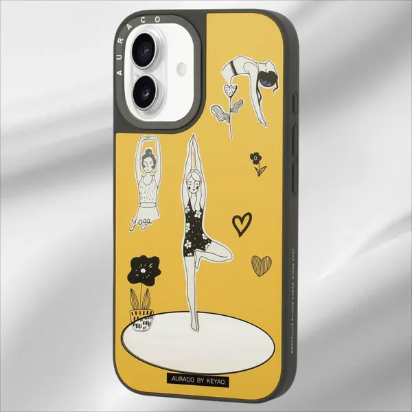Back_Cover_Mustard_Yellow_With_&_White_Artwork_Yoga_Girl_Iphone_16_Phone_Case