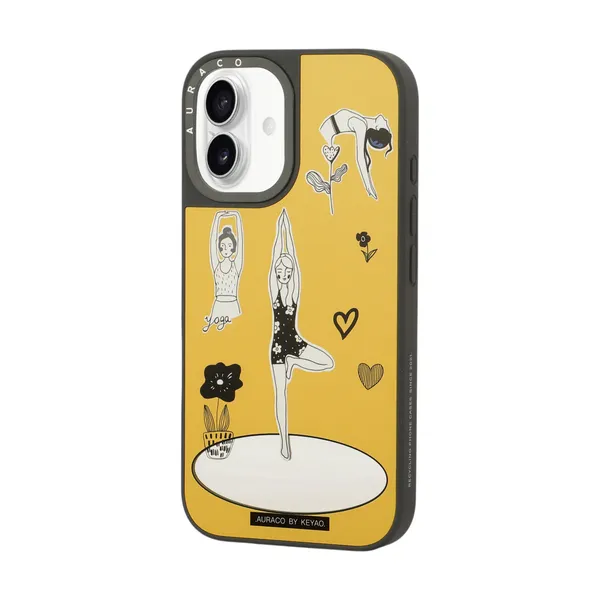 Back_Cover_Mustard_Yellow_With_&_White_Artwork_Yoga_Girl_Iphone_16_Phone_Case