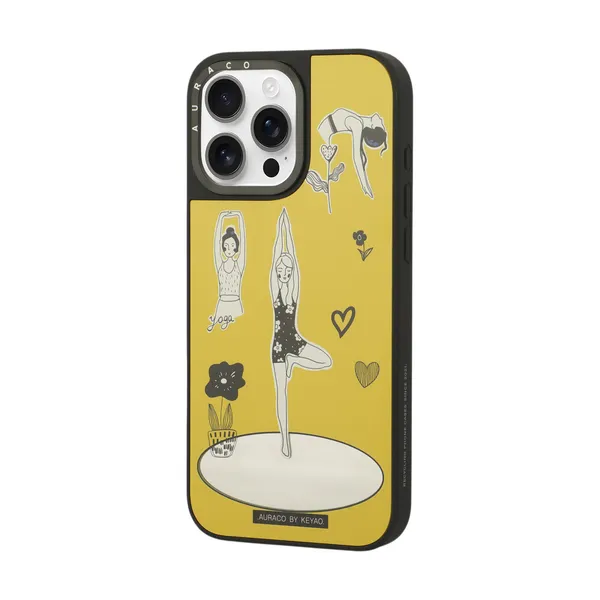 Back_Cover_Yoga_Girl_Built_in_Miroor_Iphone_16_Pro_Max_Phone_Case_Mustard_Yellow_With_&_White_Artwork