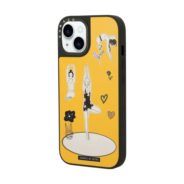 Back_Cover_Mustard_Yellow_With_&_White_Artwork_Yoga_Girl_Iphone_15_Phone_Case