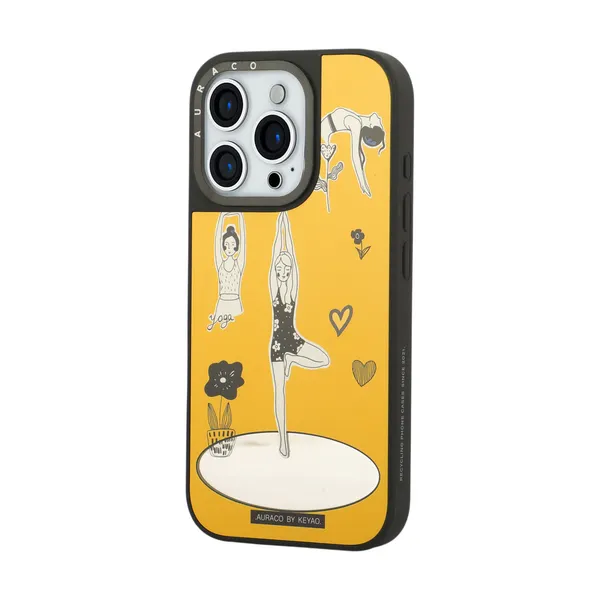Back_Cover_Mustard_Yellow_With_&_White_Artwork_Yoga_Girl_Iphone_16_Pro_Phone_Case