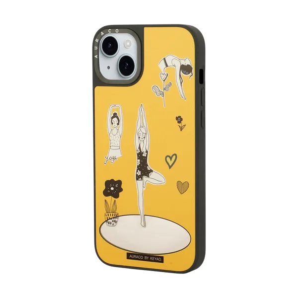 Back_Cover_Mustard_Yellow_With_&_White_Artwork_Yoga_Girl_Iphone_15_Plus_Phone_Case