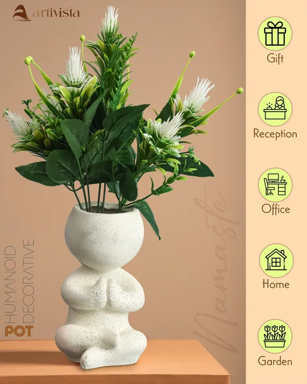 Namaste_White_Resin_Ceramic_Pot