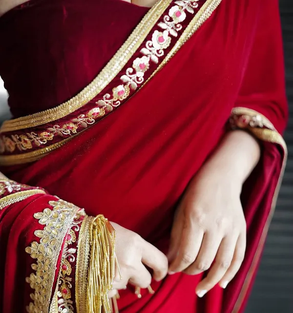 Red_Velvet_Saree_with_Embroidered_Border_and_Sequin_Jari_Work